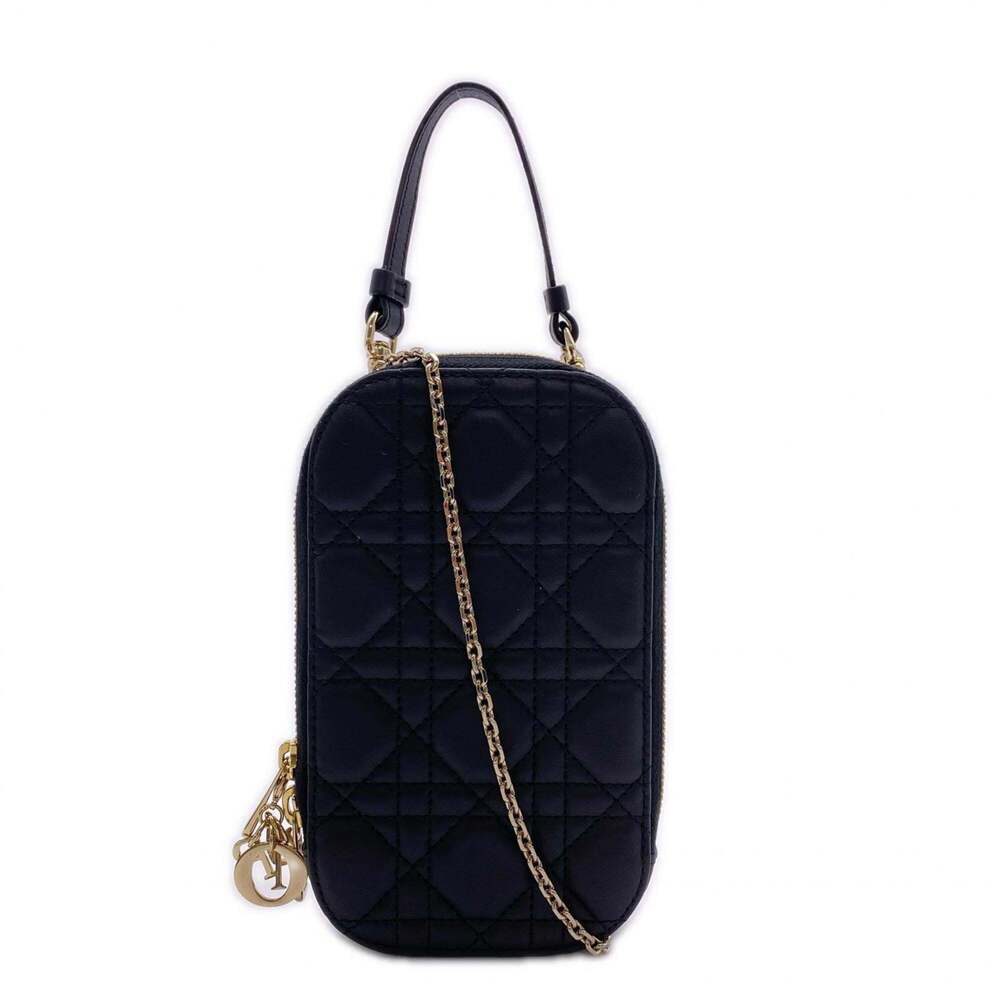 CHRISTIAN DIOR Black Lambskin Leather Shoulder Bag